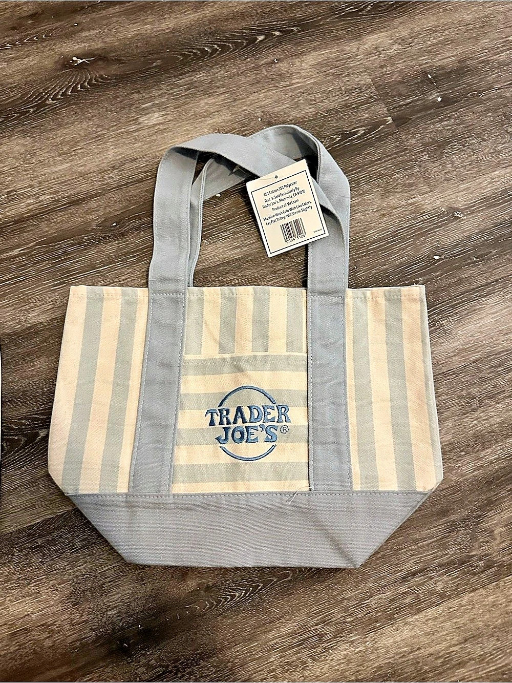 Trader Joe's Striped Mini Canvas Tote Bag, Beige & Blue